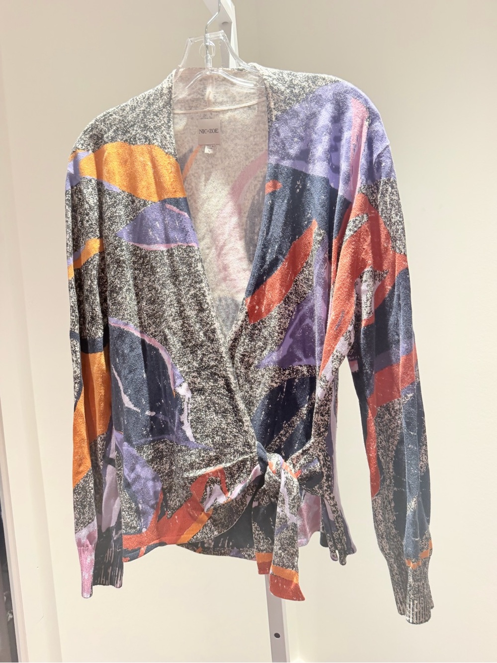 NIC+ZOE Pastel Abstract Open Cardigan in Pink, Orange, Blue